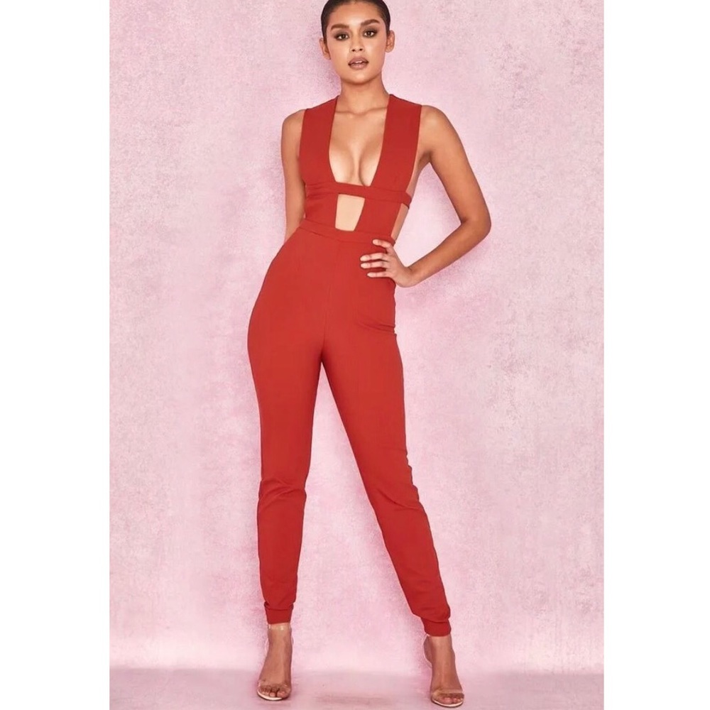 Orange Plunge Jumpsuit - XS